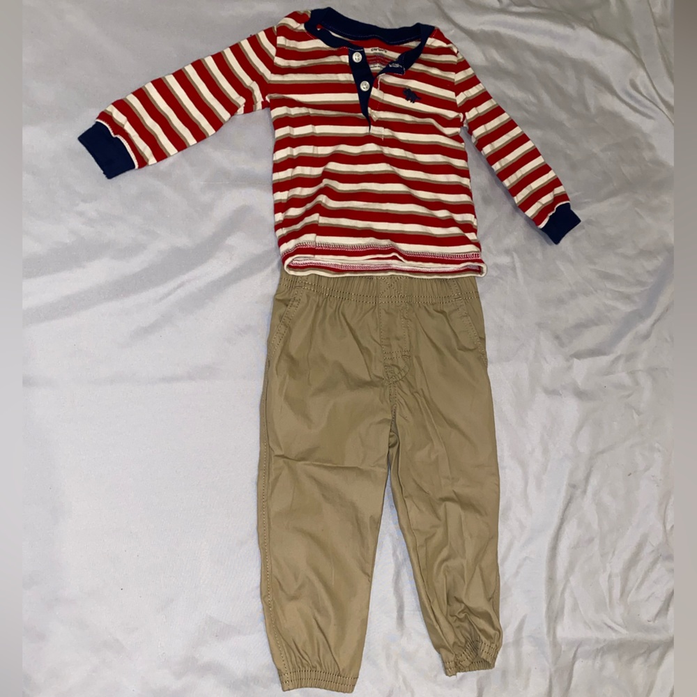 Carters size 12 months stripe shirt and khaki pants set